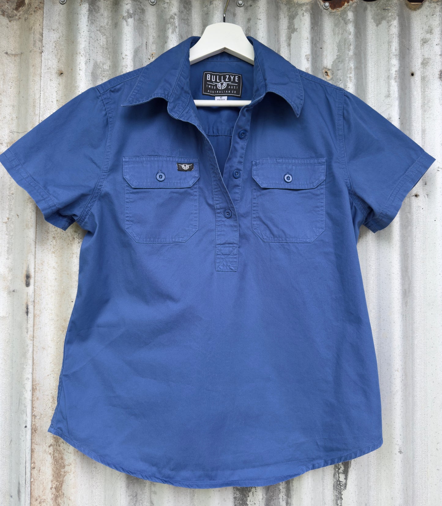Bullzye Blue Womens Short Sleeve Shirt Size 12
