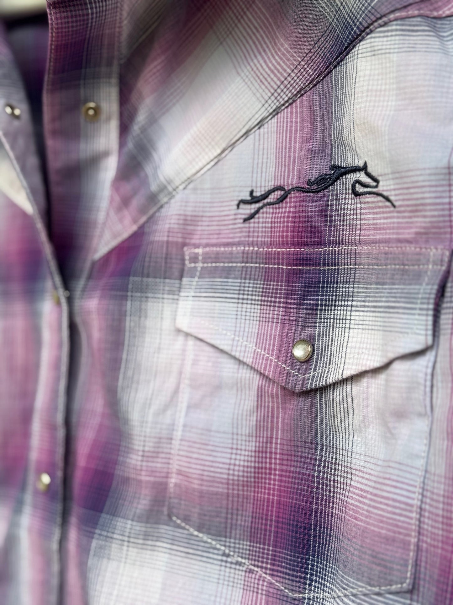 Wrangler Purple Check Womens Short Sleeve Shirt Size 10