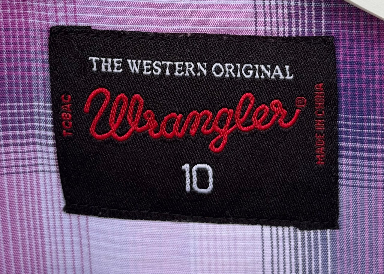 Wrangler Purple Check Womens Short Sleeve Shirt Size 10