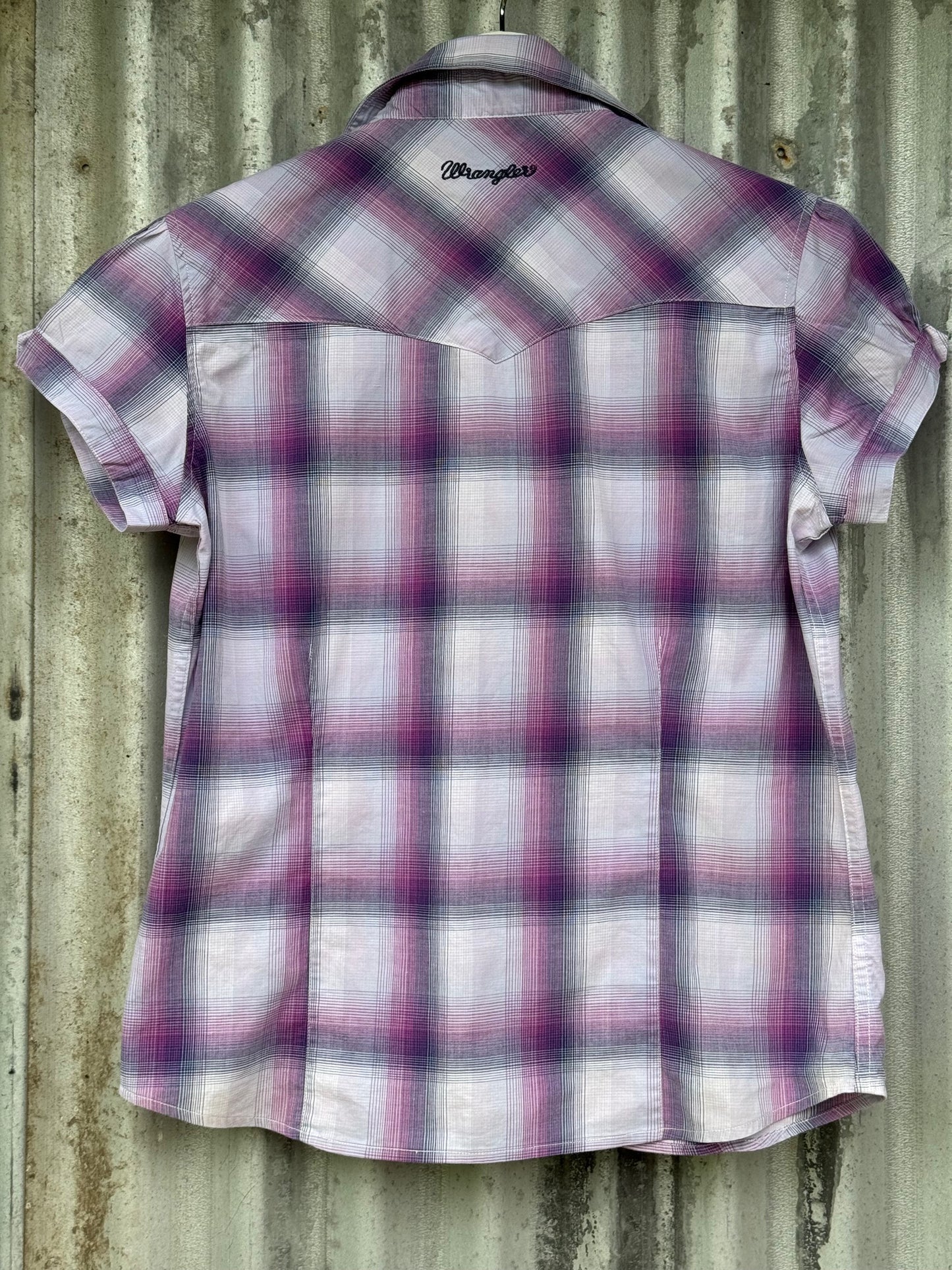 Wrangler Purple Check Womens Short Sleeve Shirt Size 10