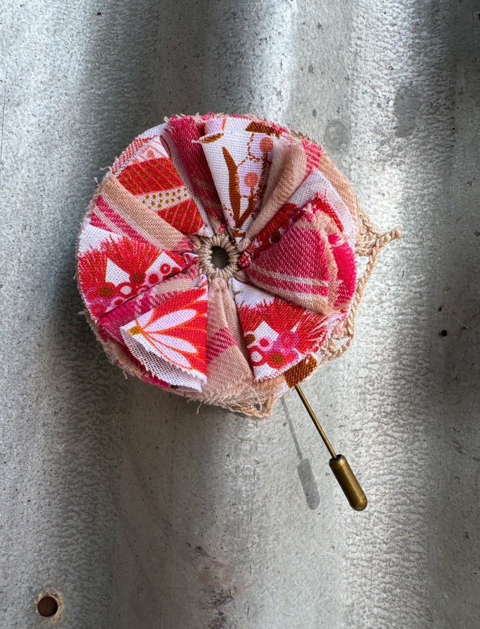 Pink & Orange Floral Check Hatpin