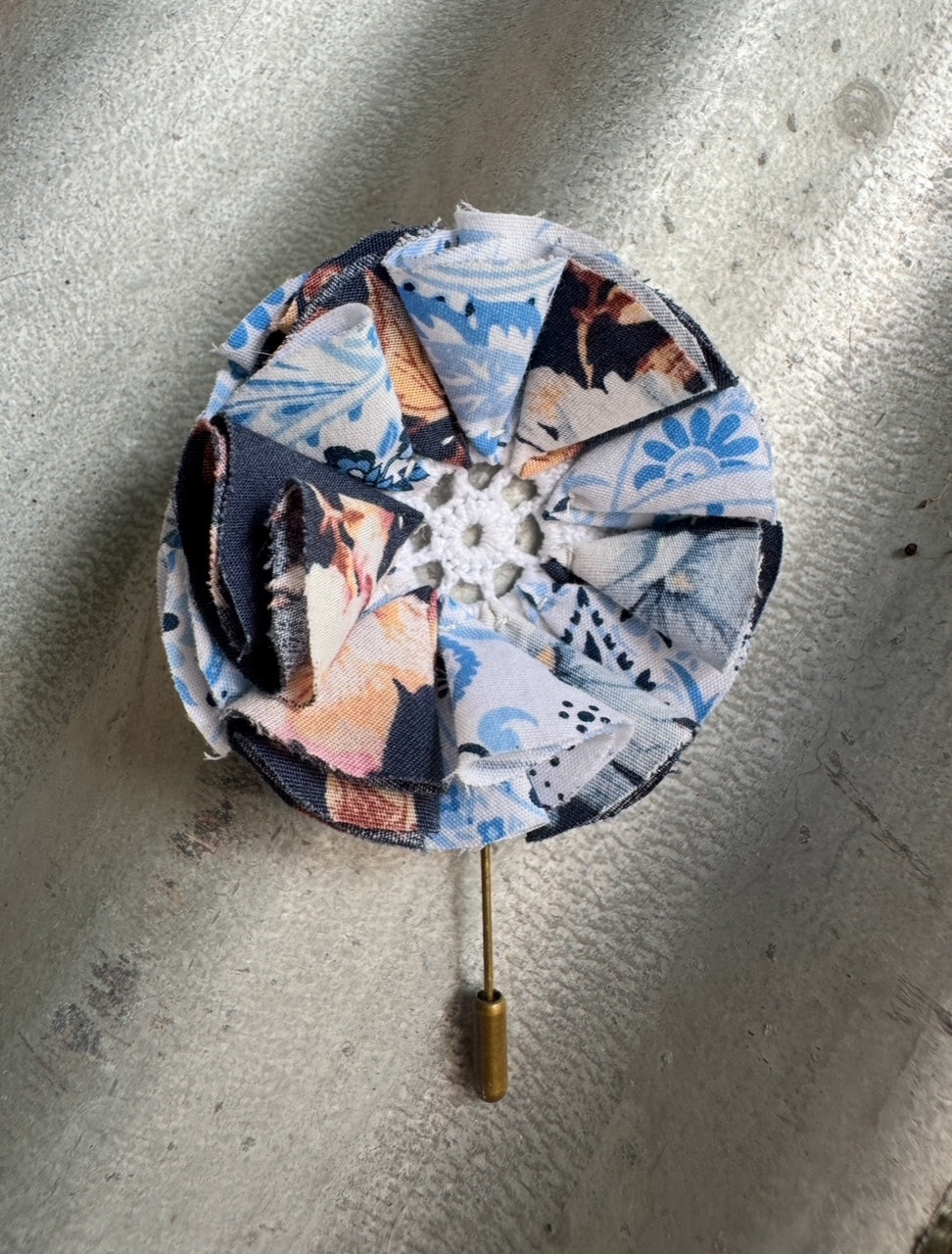 Blue & White Floral Hatpin
