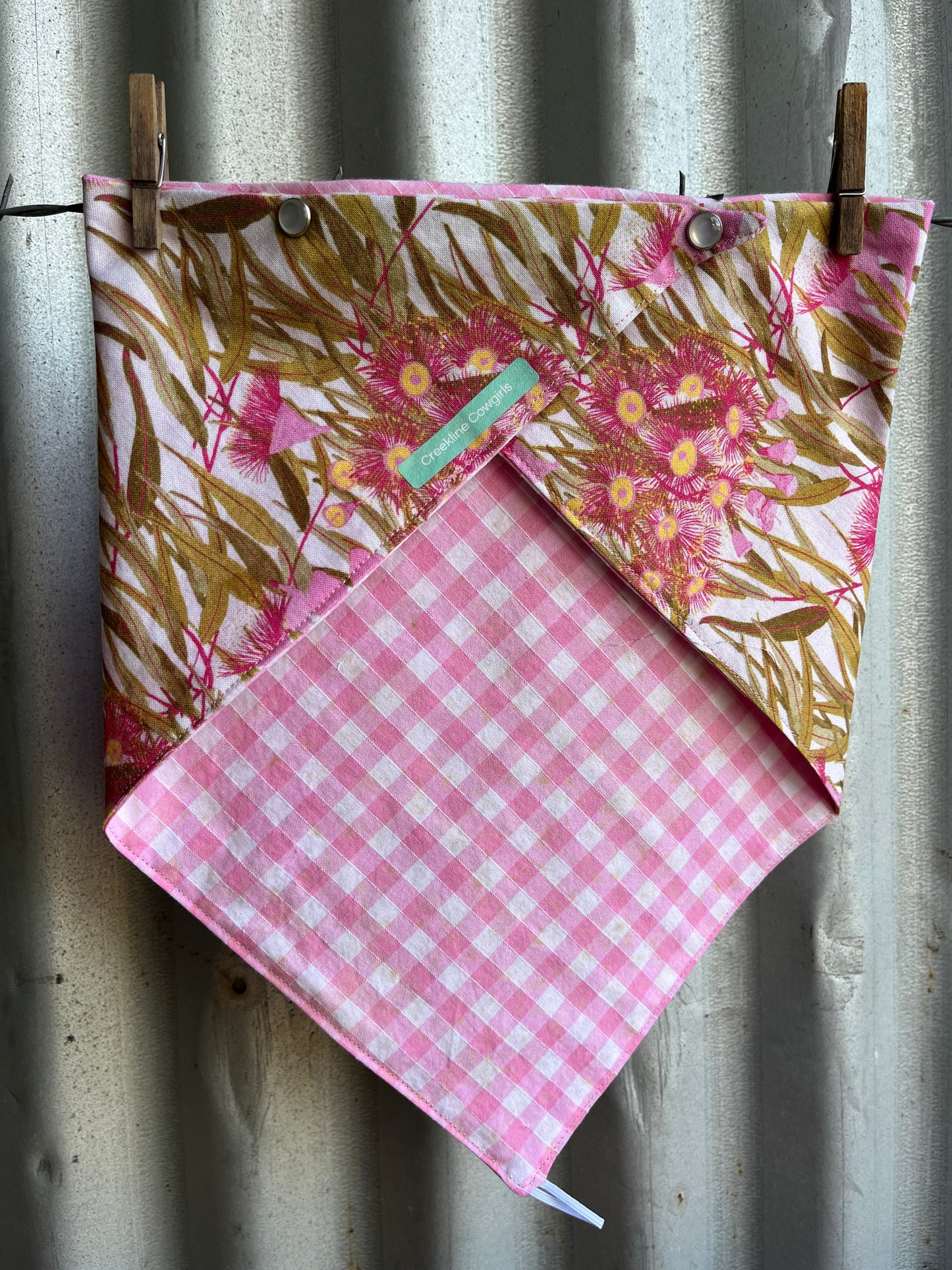 Gum Leaves & Pink Check Scarf