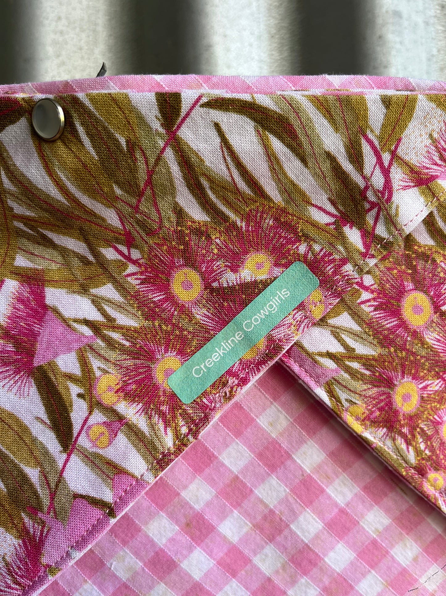 Gum Leaves & Pink Check Scarf