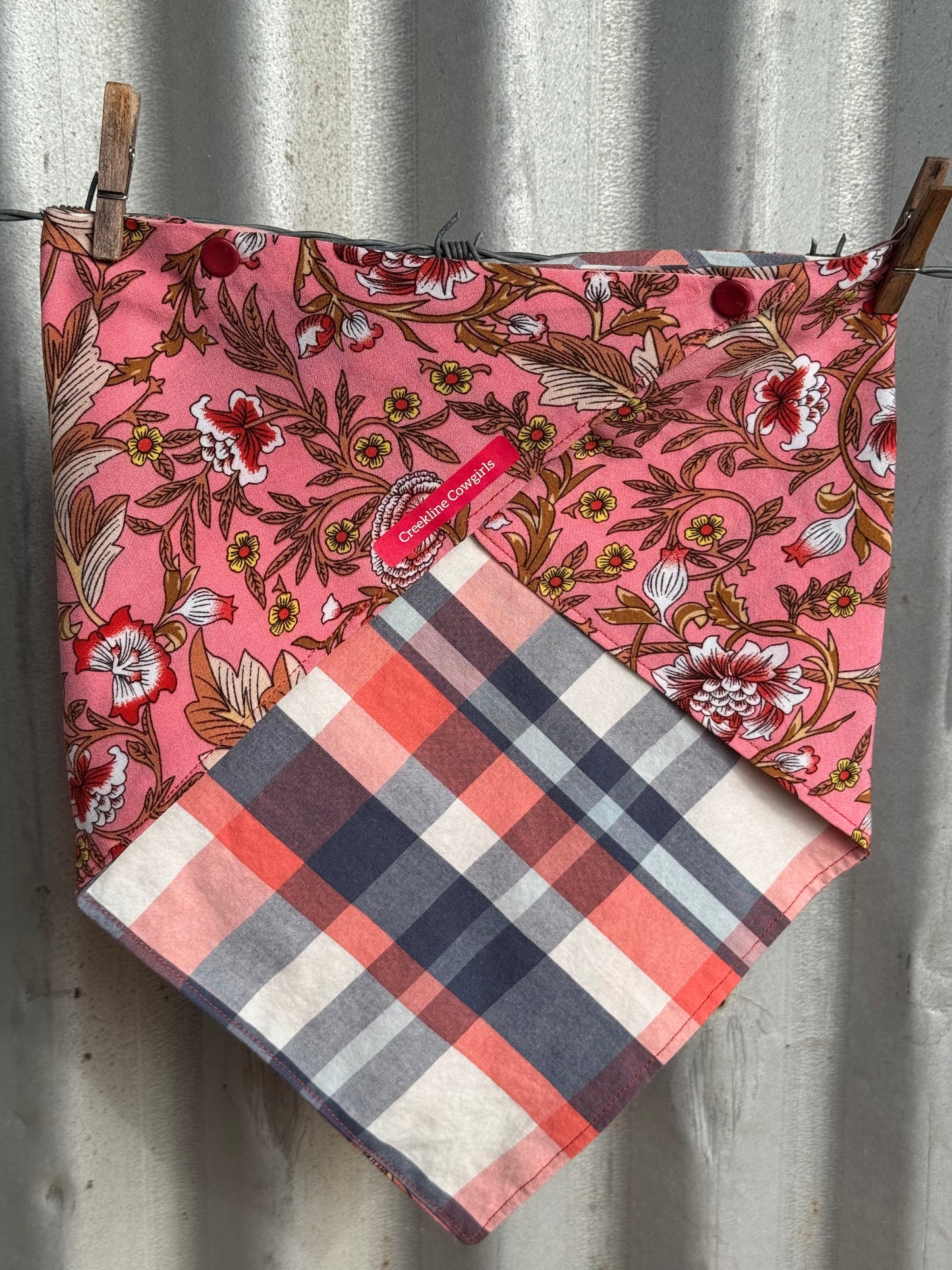 Peachy Floral & Check Scarf