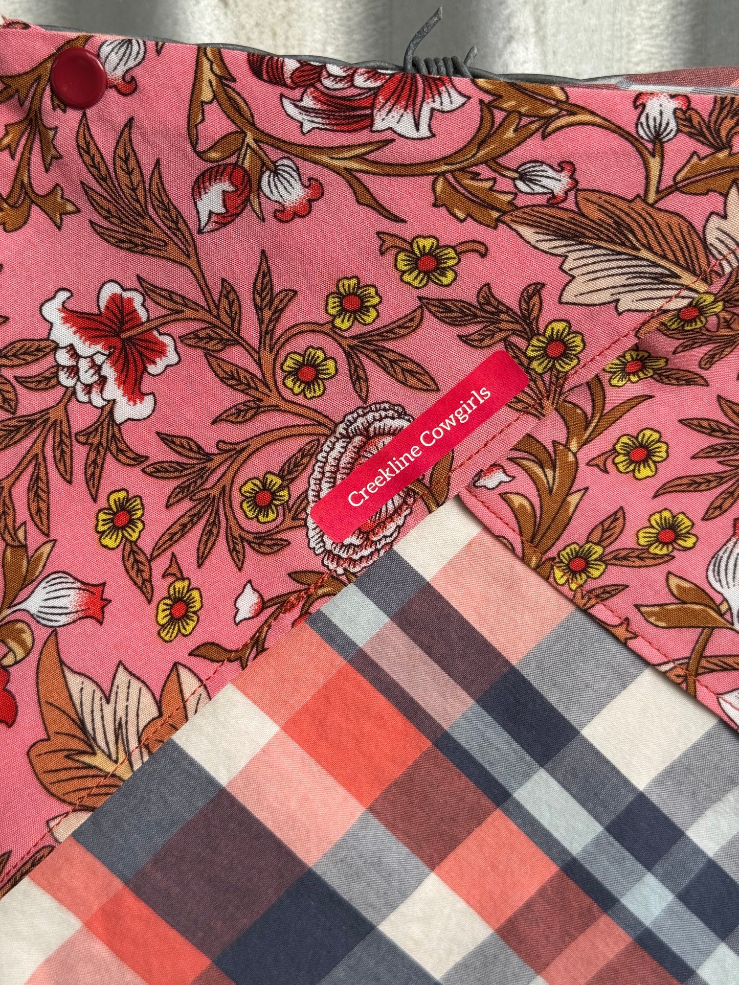Peachy Floral & Check Scarf