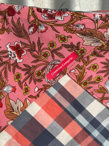 Peachy Floral & Check Scarf