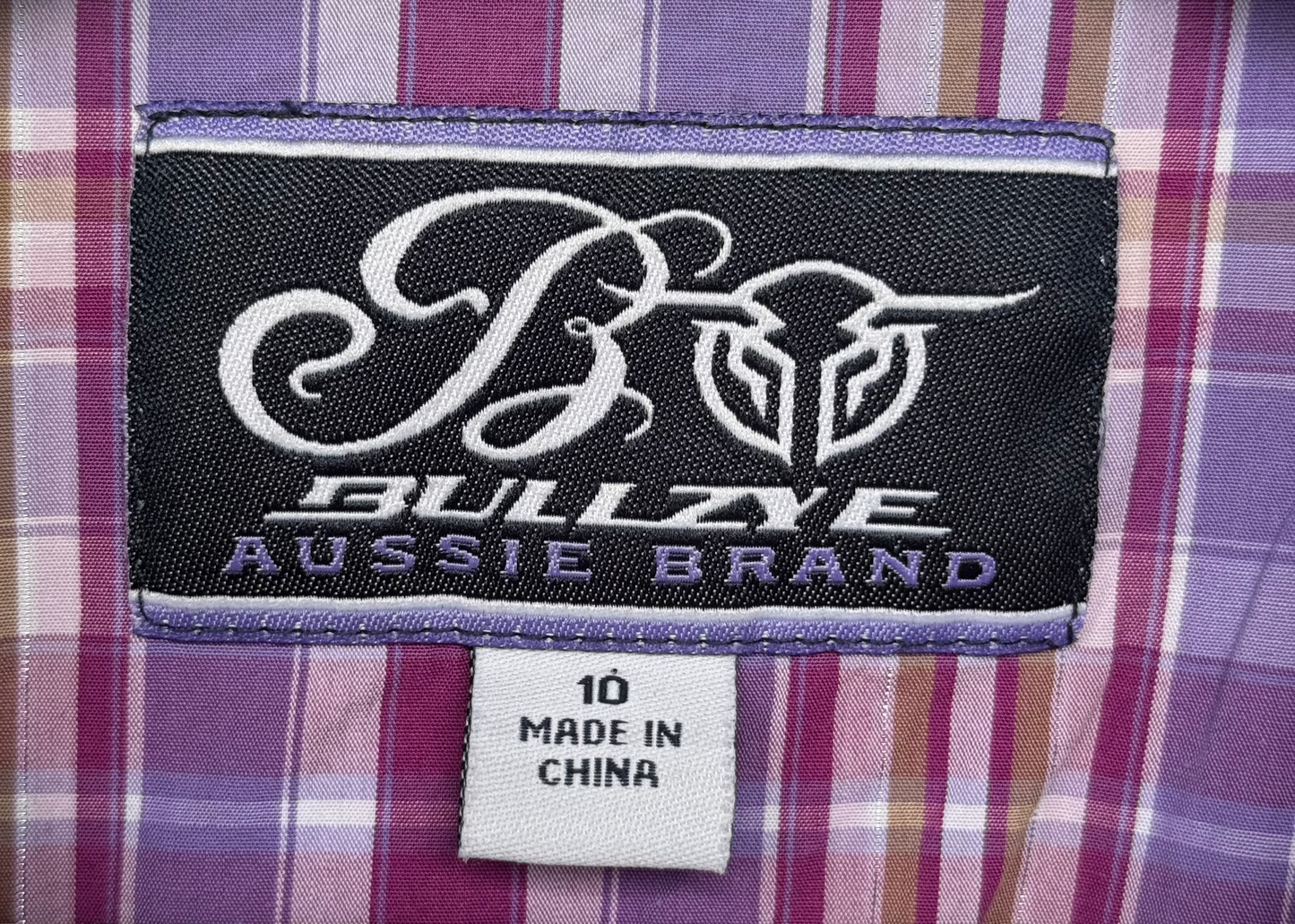 Bullzye Purple Check Womens Short Sleeve Shirt Size 10