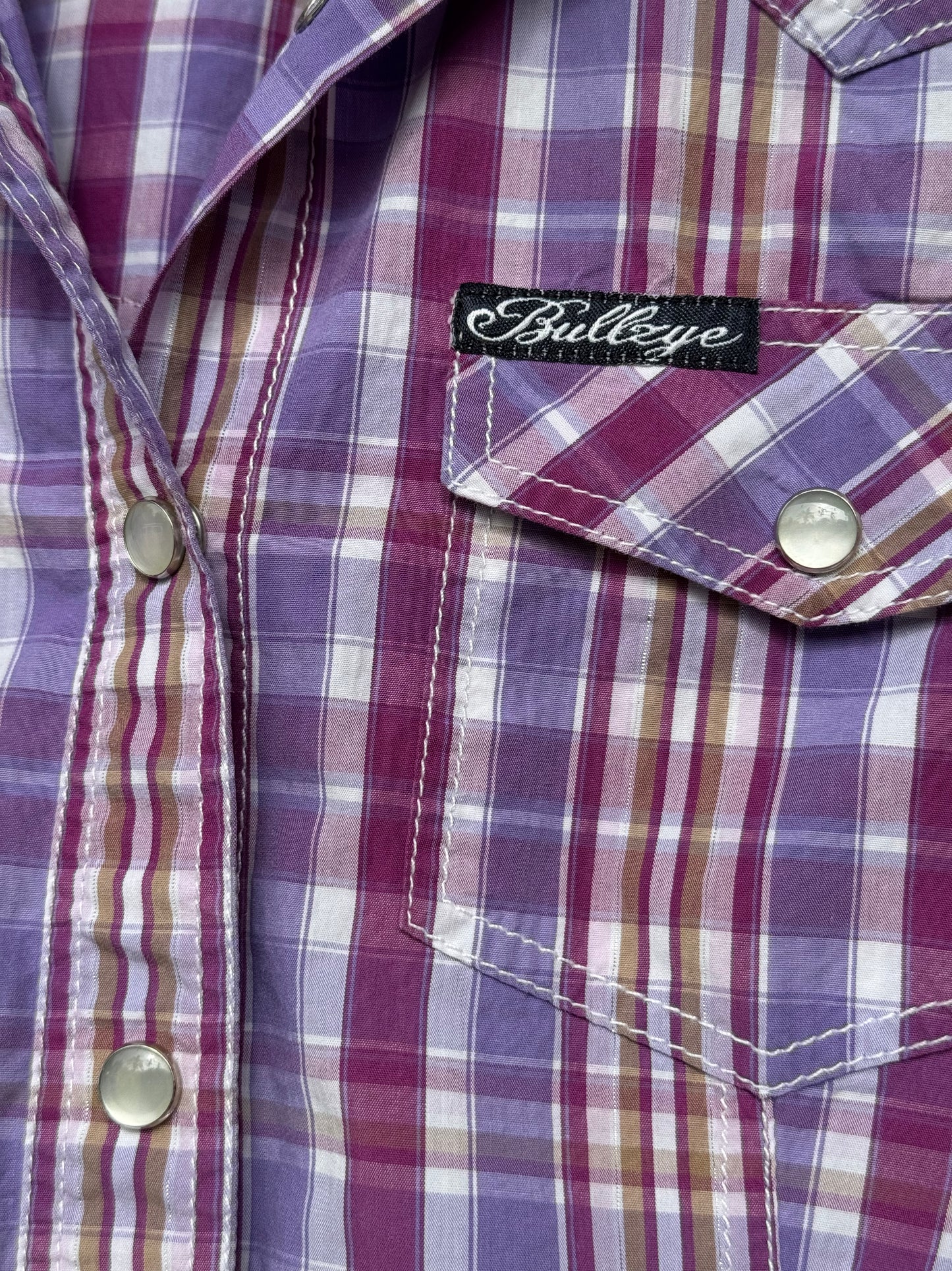 Bullzye Purple Check Womens Short Sleeve Shirt Size 10