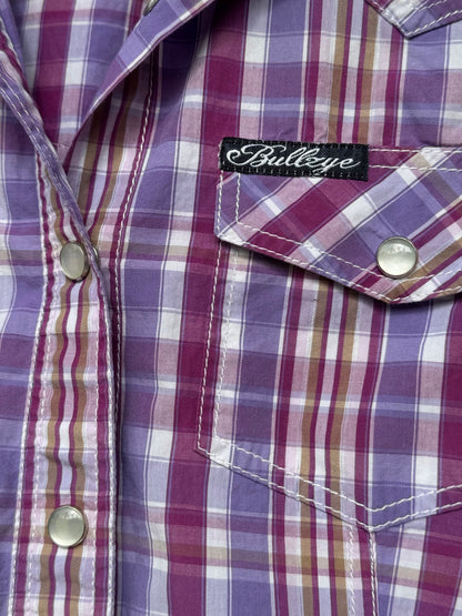 Bullzye Purple Check Womens Short Sleeve Shirt Size 10