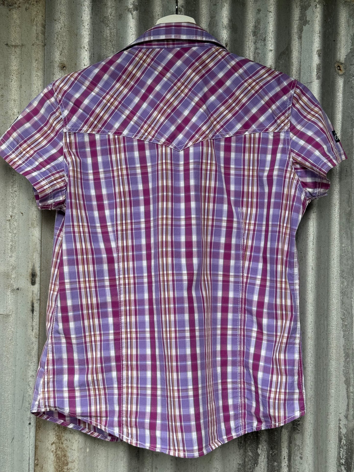Bullzye Purple Check Womens Short Sleeve Shirt Size 10