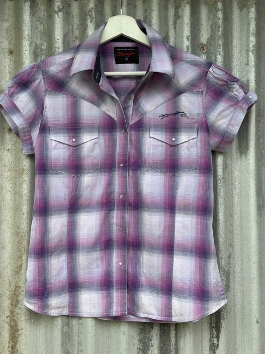 Wrangler Purple Check Womens Short Sleeve Shirt Size 10