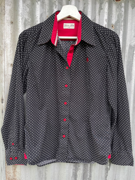 Thomas Cook Black & White Spot Womens Long Sleeve Shirt Size 10