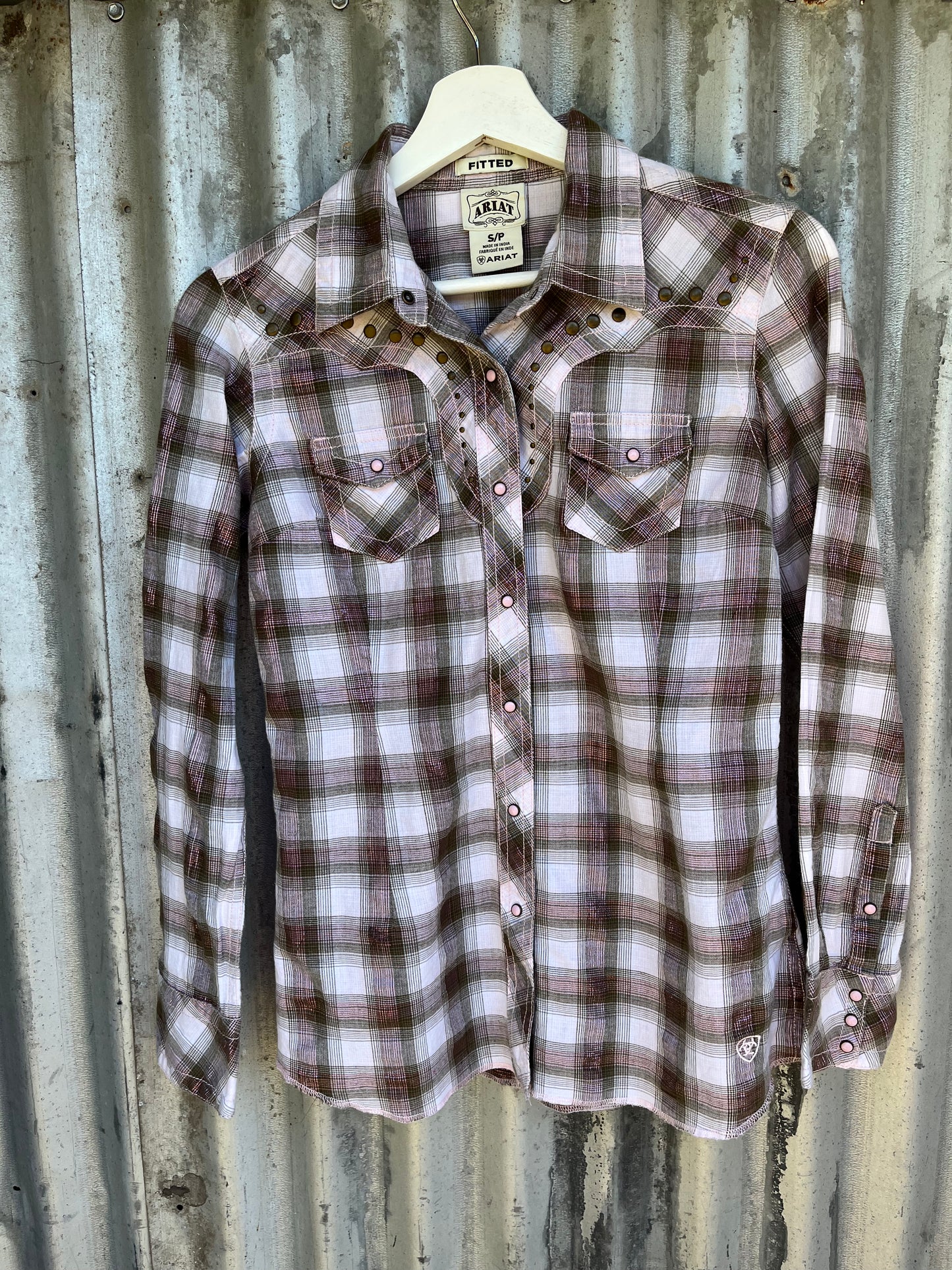 Ariat Fitted Pink & Brown Check Shirt