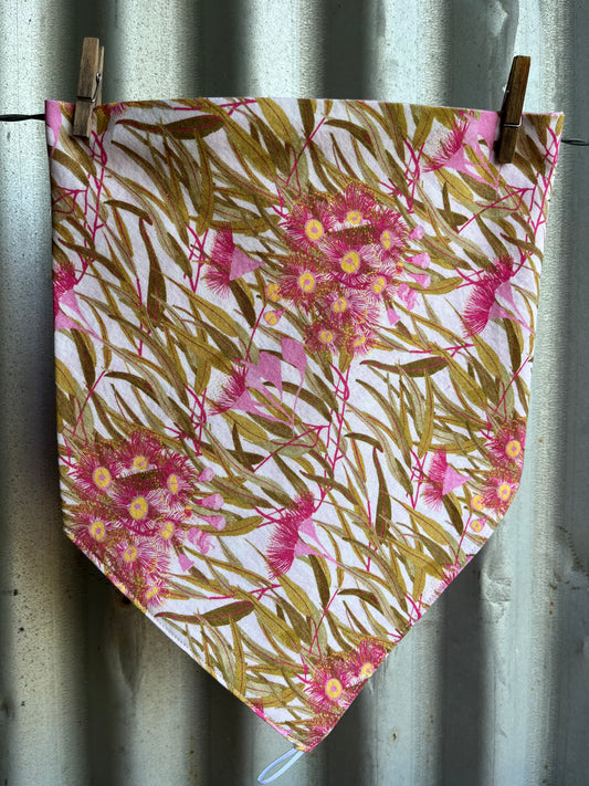 Gum Leaves & Pink Check Scarf