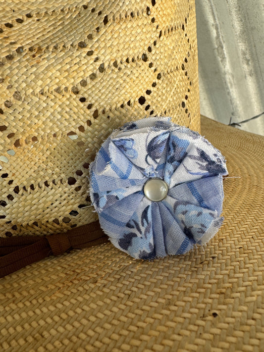 Blue Rose & Check Hatpin
